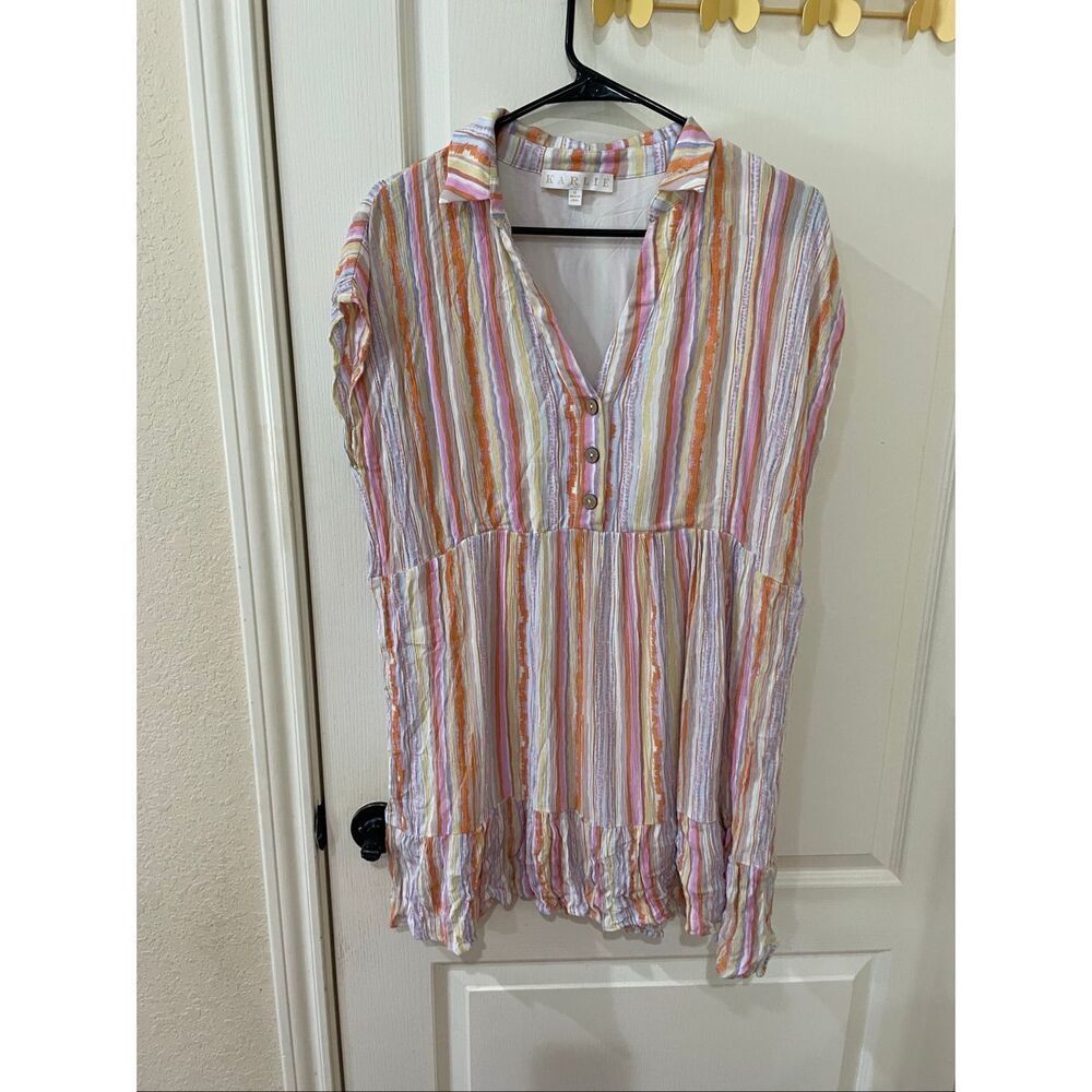 Karlie multicolor striped button-front shirt dress size XS